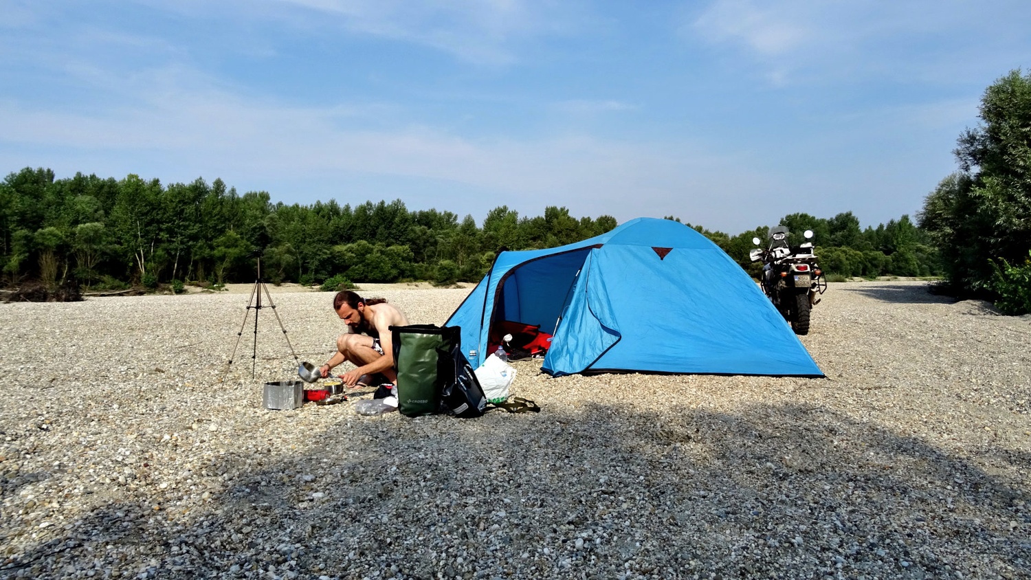 Cooking and camping with ten at the Drava River in Gornij Hrascan Croatia