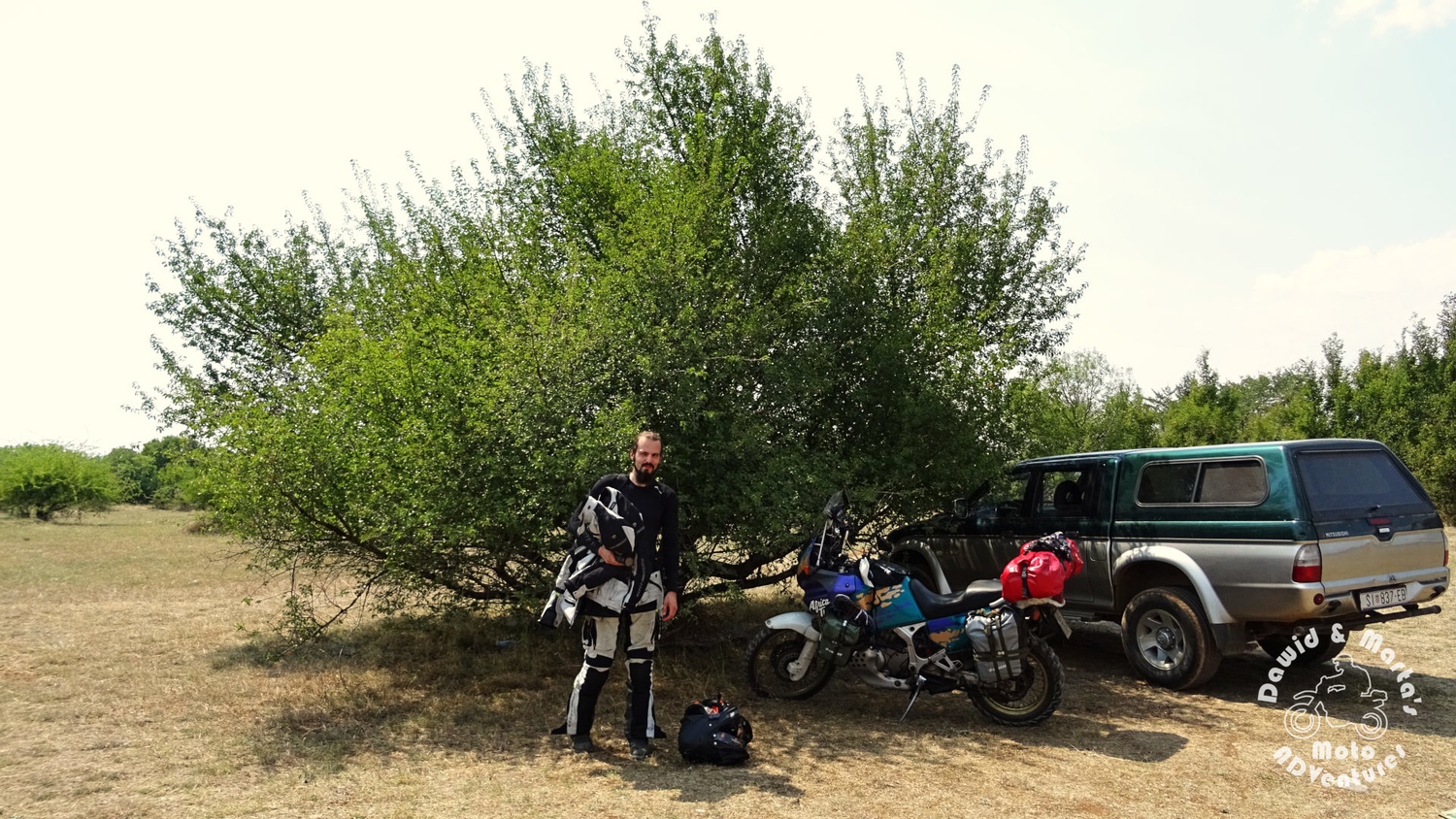 Africa Twin and Dawid at Krk National parking, inland Croatia