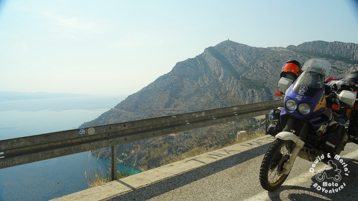 Lookout point at Cesta Domovinskog Rata in Croatia in Biokovo Nature Park with Africa Twin in the foreground