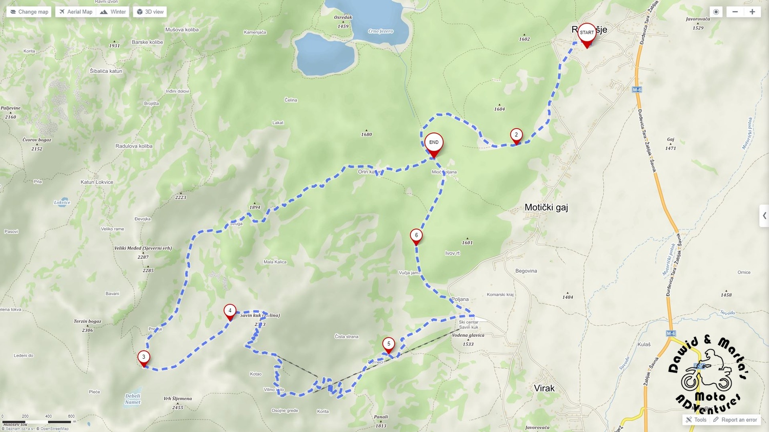 Our planned route to Savin Kuk top for hiking in Durmitor National Park
