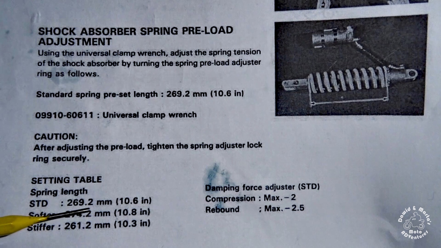 58 DR350S service manual about spring preload adjustment