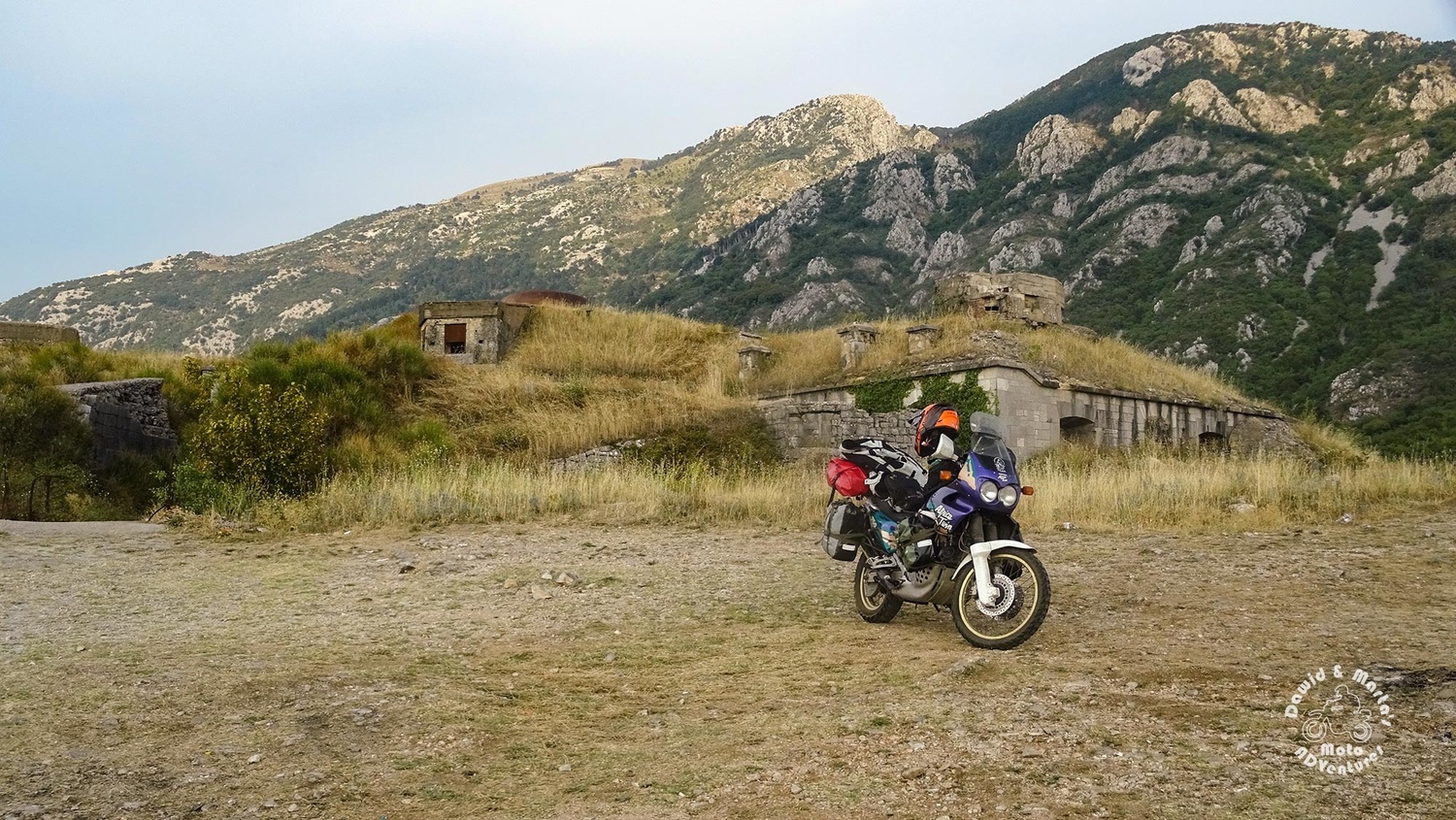 Africa Twin in front of the Gorazda Fortress