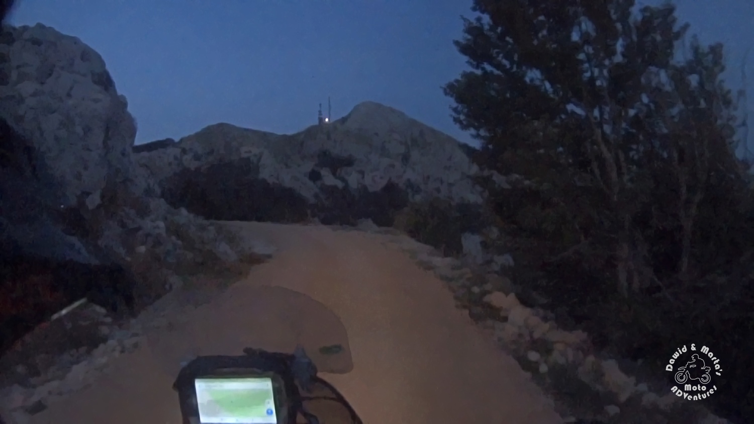 Riding motorbike up to Stirovnik mountain top at night