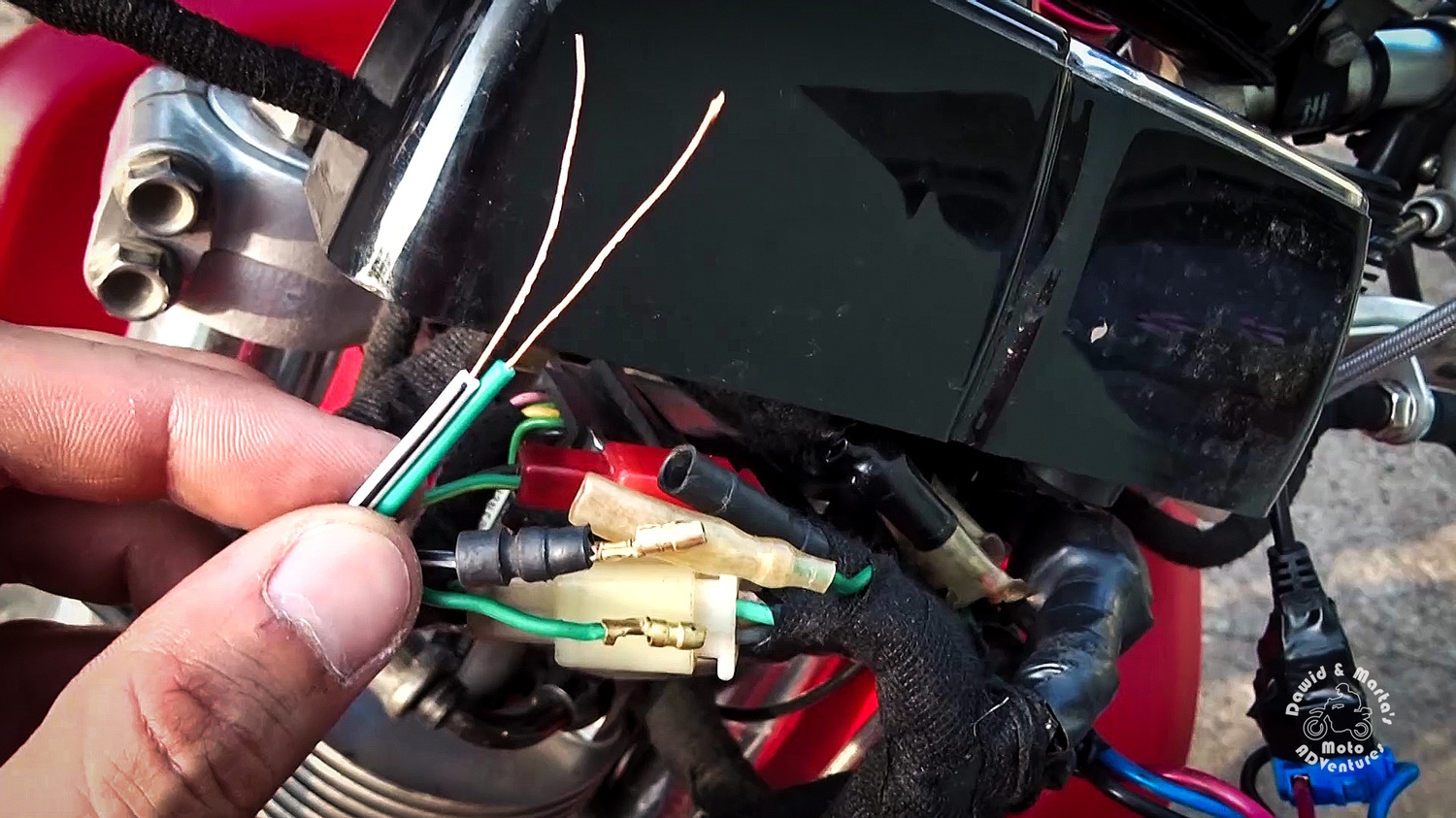 Preparing wires for ignition switch installation in XR400